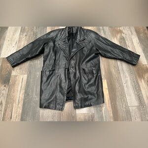 Cuir Du Monde Men Unisex Black VTG 100% Leather Long Coat Size M
